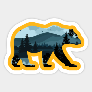 Bear In Mountain Forest Lake Retro Vintage Outdoor Nature Adventure Sticker